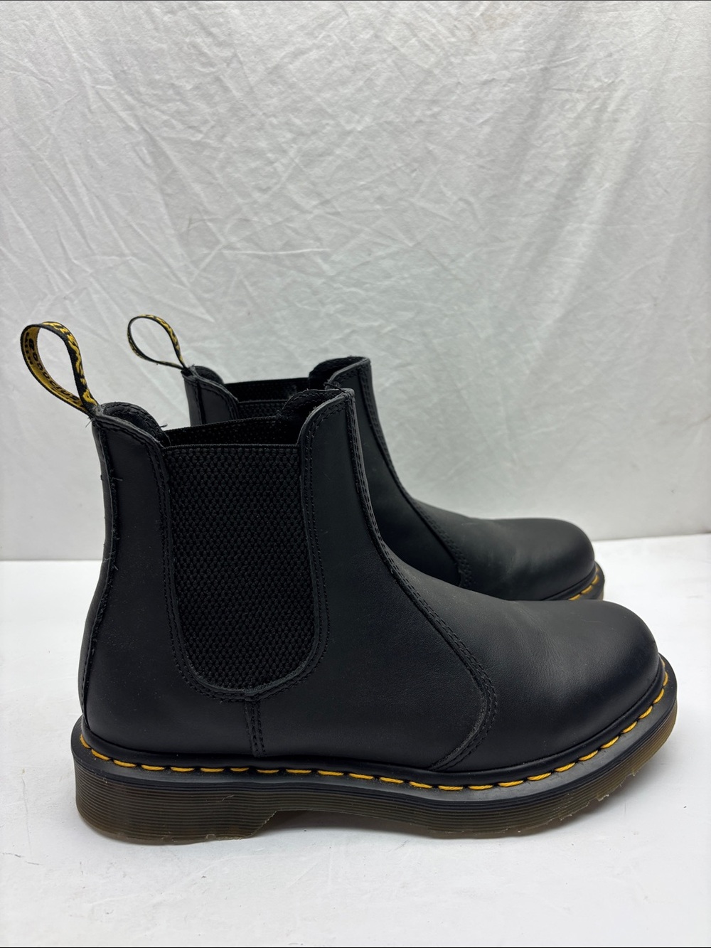 Dr. Martens Black Leather Chelsea Boots with Yellow Accents, SZ 9 - Picture 2 of 7